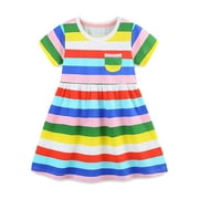 Gelikeya Easter Dresses for Girls Size 6 Short Sleeve Rainbow Stripe Prints Casual Dress Dance Party Princess Dresses Clothes(Toddlers, Multicolour, 1-2 Years)